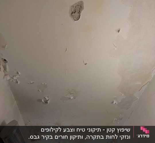 תקרה עם קילופי צבע ונזקי רטיבות